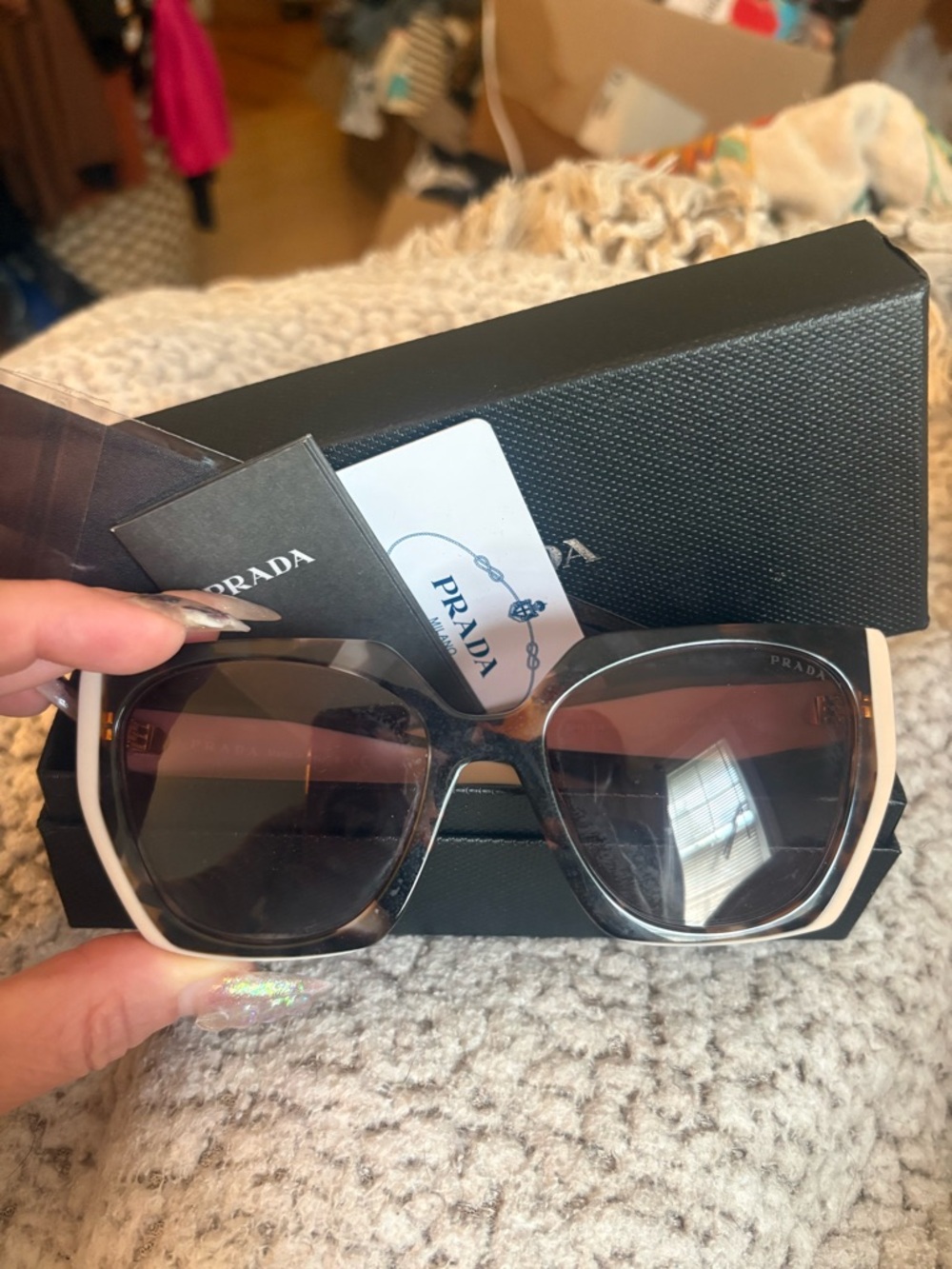 Prada Beige Arms with Tortoiseshell Front Square Sunglasses - Picture 5 of 7